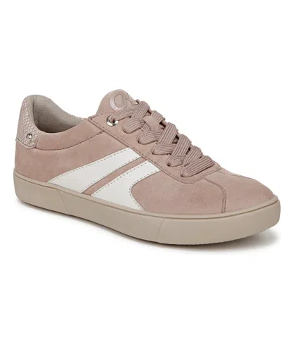 Naturalizer Women's Medina Round Toe Lace Up Sneakers In Warm Taupe,white Suede,leather