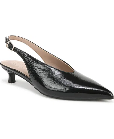 Naturalizer Women's Nicolette Pointed Toe Kitten Heel Slingback Pumps In Black Crinkle Leather