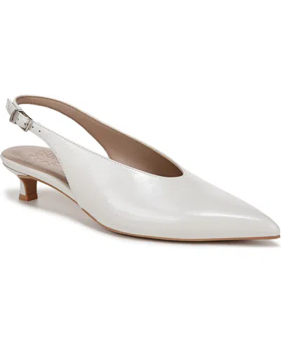 Naturalizer Women's Nicolette Pointed Toe Kitten Heel Slingback Pumps In Warm White Crinkle Leather