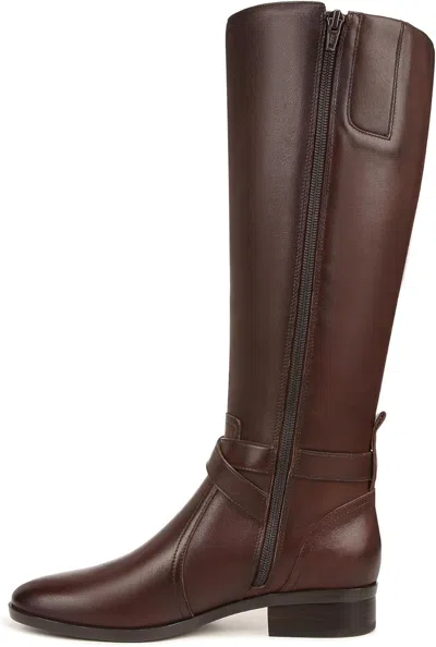 Pre-owned Naturalizer Women's Rena Wide Calf Tall Riding Boot Knee High In Chocolate Brown Leather Wide Calf