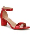Naturalizer Bristol Block Heel Ankle Strap Sandal In Red Metallic Snake Embossed Leather