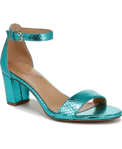 Naturalizer Women's Vera Block Heel Ankle Strap Dress Sandals In Teal Metallic Snake Embossed Leather