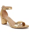 Naturalizer Women's Vera Block Heel Ankle Strap Dress Sandals In Yellow Metallic Snake Embossed Leather