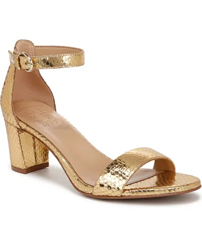 Naturalizer Women's Vera Block Heel Ankle Strap Dress Sandals In Yellow Metallic Snake Embossed Leather