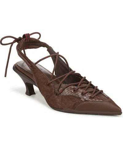 Naturalizer Women's Zeva Lace-up Slingback Kitten Heel Pumps In Brown