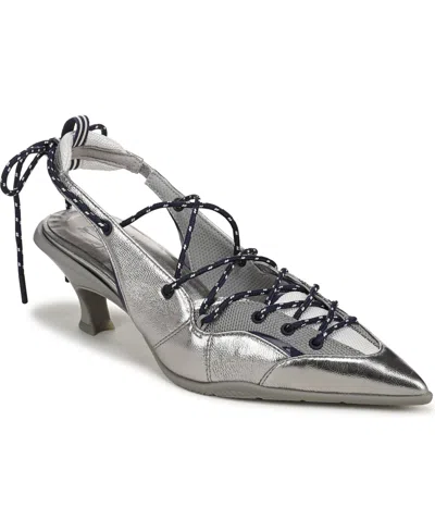 Naturalizer Women's Zeva Lace-up Slingback Kitten Heel Pumps In Silver