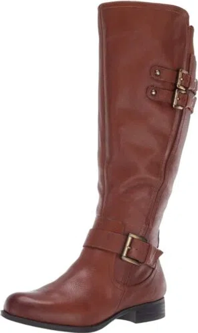 Pre-owned Naturalizer Womens Jessie Knee High Buckle Detail Riding Boots In Cinnamon Wide Calf
