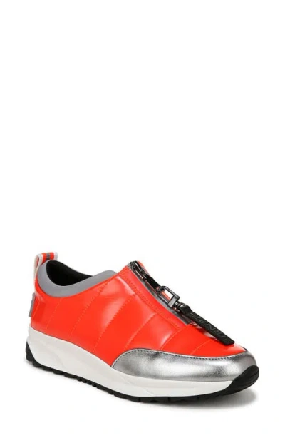 Naturalizer X Think Royln Breakaway Zip Puffer Sneaker In Poppy Patent Shine Nylon,faux Leather