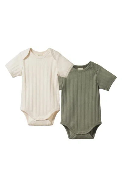 Nature Baby 2-pack Rib Organic Cotton Bodysuits In Green