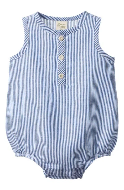 Nature Baby Cedar Organic Cotton & Linen Romper In Blue