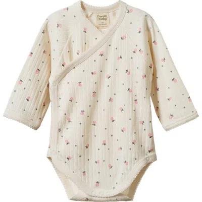 Nature Baby Long Sleeve Organic Cotton Pointelle Wrap Bodysuit In White