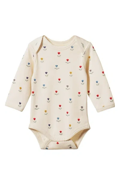Nature Baby Print Long Sleeve Organic Cotton Bodysuit In Neutral