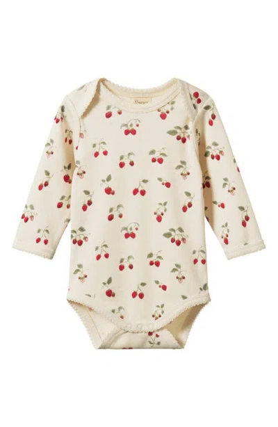 Nature Baby Print Long Sleeve Organic Cotton Bodysuit In White