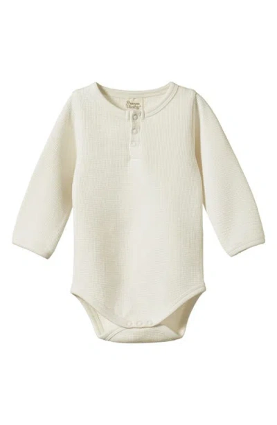 Nature Baby Waffle Knit Organic Cotton Henley Bodysuit In Neutral