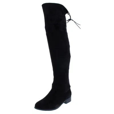 Nature Breeze Womens Faux Suede Almond Toe Over-the-knee Boots In Black