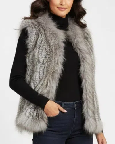 Natures Collection Anna Fur Vest In Gray/beige Multi