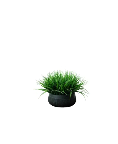 Nature's Elements Desktop Artificial Grass Bowl In Decorative Pot In Black