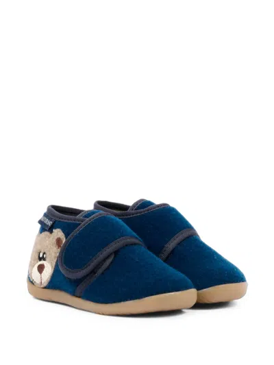Naturino Babies' Carillon Bear-patch Touch-strap Slippers In Blue