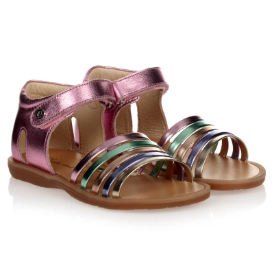Naturino Babies' Girls Pink Leather Sandals In Multi