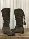 Naughty Monkey Women's Zarape Fringe Boots In Taupe In Gray