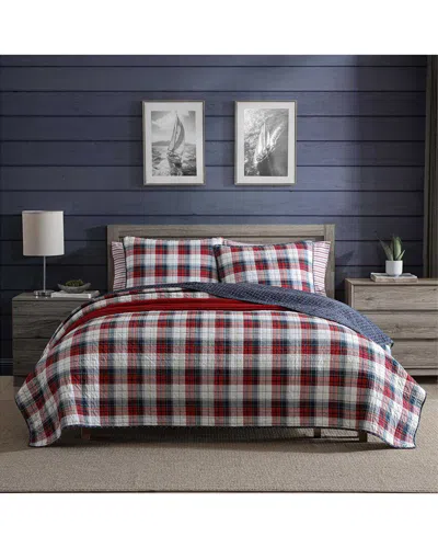 Nautica 136 Thread Count Rosedale Cotton Reversible Quilt Set In Red Sail,navy