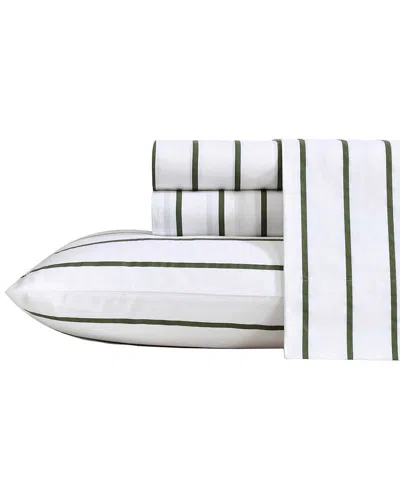 Nautica 200 Thread Count Brenton Stripe Cotton Percale Sheet Set In White