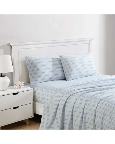 NAUTICA NAUTICA 200 THREAD COUNT CAMP STRIPE COTTON PERCALE SHEET SET