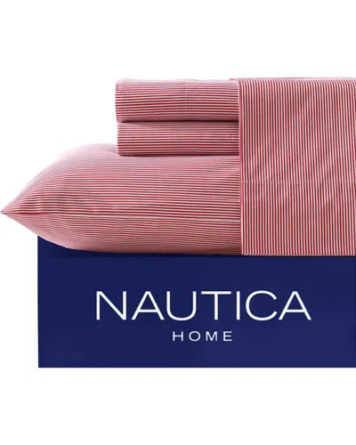 NAUTICA NAUTICA 200 THREAD COUNT PENNY PINSTRIPE 100% COTTON PERCALE SHEET SET