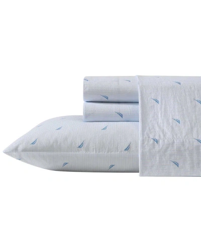 Nautica 200tc Washed Percale Cotton Percale Sheet Set In Blue