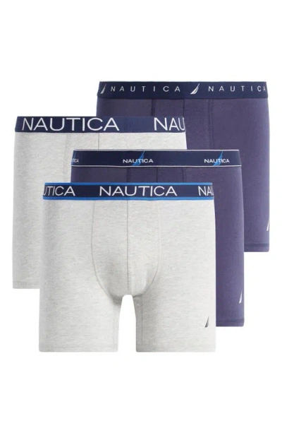 Nautica 4-pack Assortesd Stretch Cotton Boxer Breifs In Heather Grey Waistbands