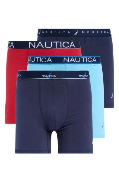 Nautica 4-pack Assortesd Stretch Cotton Boxer Breifs In Peacoat/ Alaskan Blue/