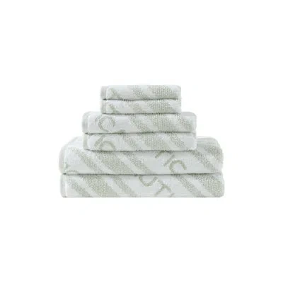 Nautica 6 Piece 100% Cotton Towel Set In Minera Green Striped