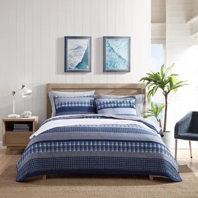 Nautica Addison Cotton Reversible Blue Quilt Set In Blue;navy