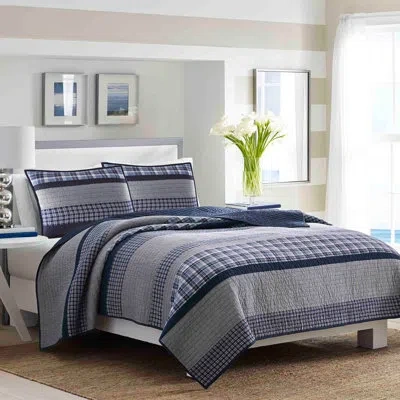 Nautica Adelson Cotton Reversible Navy Quilt In Navy,gray