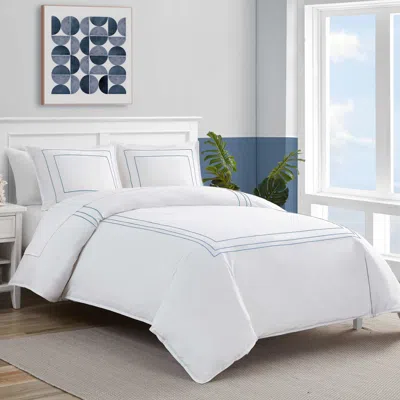 Nautica Alden Blue Full Queen Duvet Cover Set In White