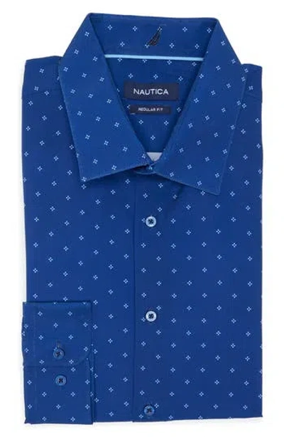 Nautica Alexis Regular Fit Geometric Dress Shirt In Alexis Blue/white