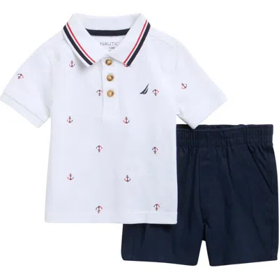 Nautica Babies'  Anchor Print Polo & Shorts Set In Navy Multi