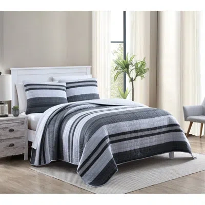 Nautica Ardmoore Cotton Reversible Grey Quilt Set In Gray