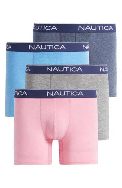 Nautica Assorted 4-pack Heather Boxer Briefs In Indigo Charcoal Pink Heather