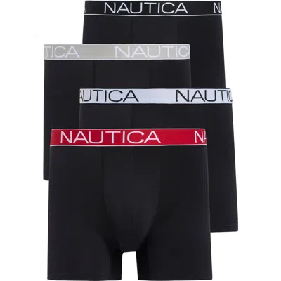 Nautica Assorted 4-pack Brushed Boxer Briefs In Black/ Rhubarb / Alloy/ White