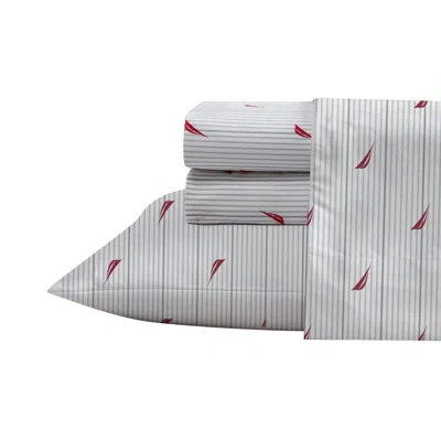 Nautica Audley Striped Red Full Sheet Set In Gray