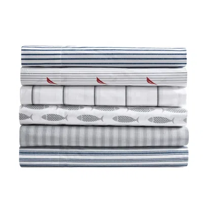 Nautica Audley Striped Red Queen Sheet Set In Gray