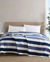 Nautica Awning Stripe Ultra Soft Plush Fleece Blanket Collection In Blue