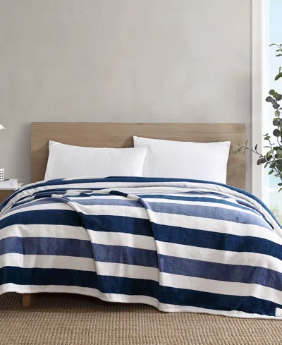 Nautica Awning Stripe Ultra Soft Plush Fleece Blanket, King In Blue