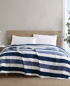 Nautica Awning Stripe Ultra Soft Plush Fleece Blanket Collection In Blue