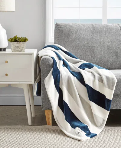 Nautica Awning Stripe Ultra Soft Plush Reversible Throw, 60" X 50" In Captains Blue,grey