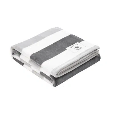 Nautica Awning Stripe Ultra Soft Plush Throw Blanket In Gray