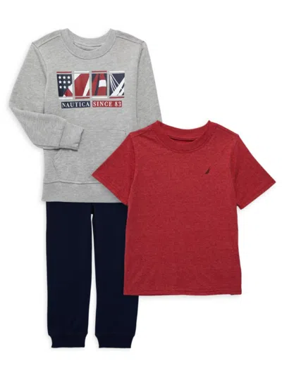 Nautica Baby Boy's 3-piece Sweatshirt, Tee & Joggers Set In Red