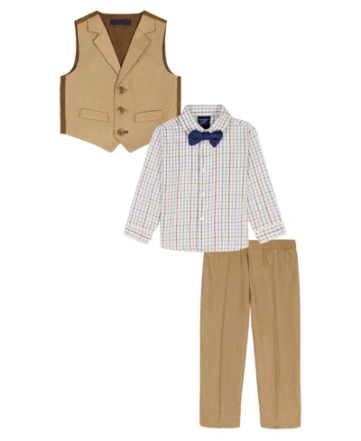 Nautica Baby Boys 4-piece Heather Herringbone Shirt, Tie, Pant And Vest Set In Brown