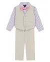 Nautica Baby Boys 4-piece Linen Look Vest With Bow Tie Set In Light Khaki